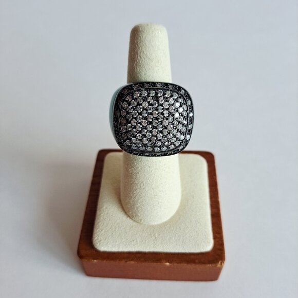 Angelique de Paris Sterling Silver Cubic Zirconia Resin Blue Square Ring Size 7 - Picture 8 of 13